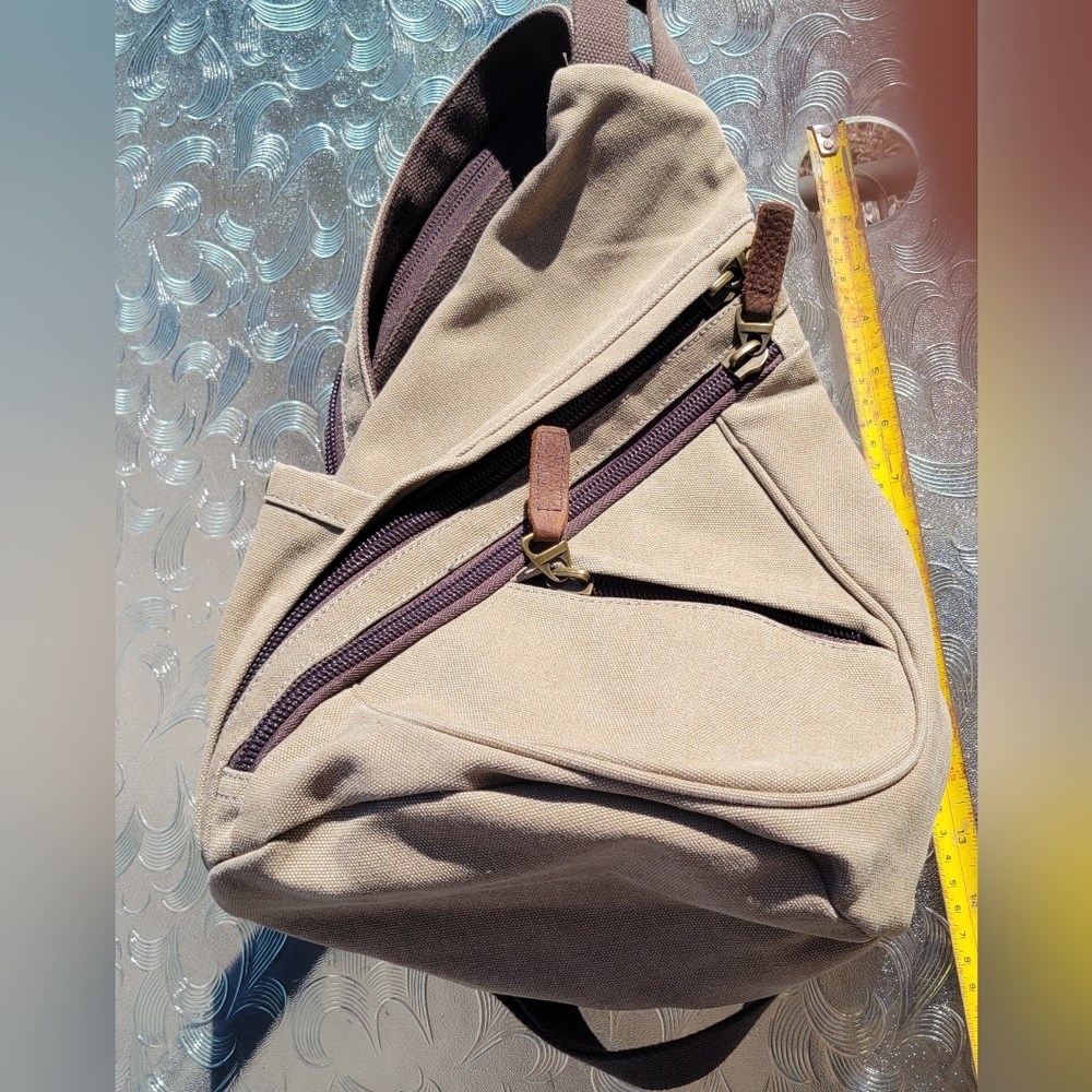 QAcacia Tan Canvas Sling Bag Backpack